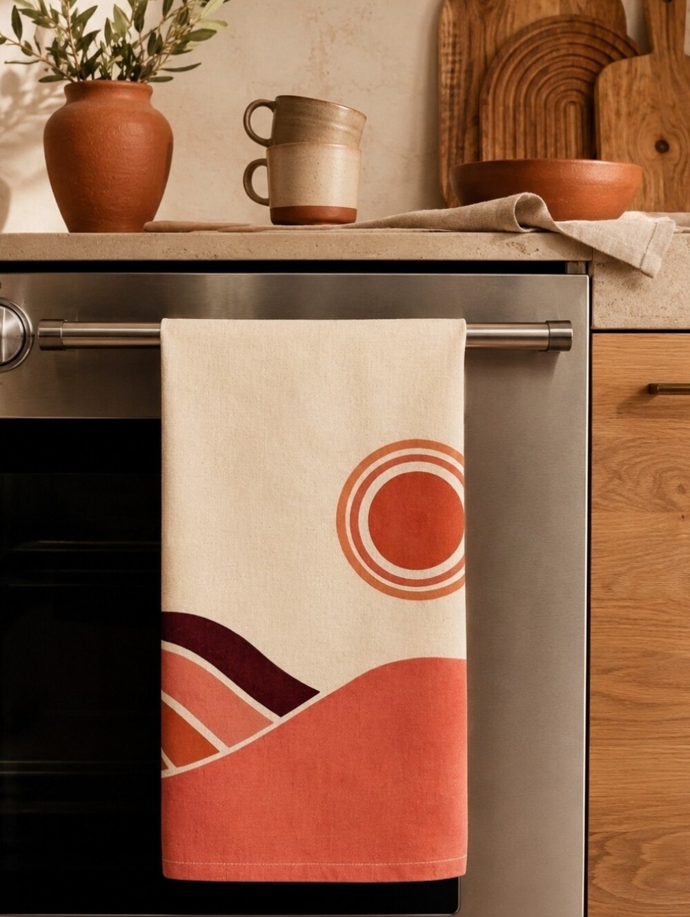 Danica Studio Solstice Retro Rainbow Kitchen Towel Cotton Linen Boho Desert